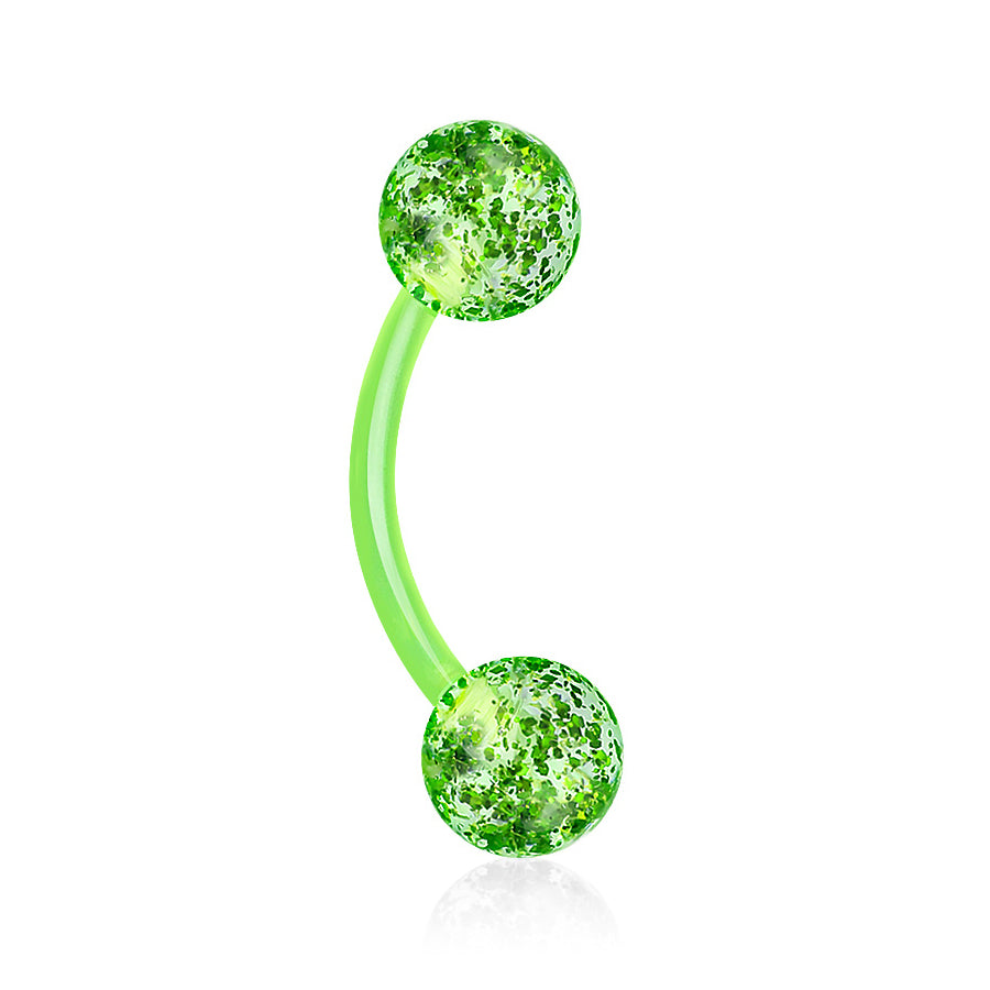 16g Glitter Bioflex Curved Barbell Curved Barbells 16g - 5/16" long (8mm) - 3mm balls Green