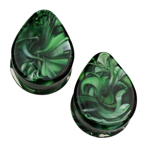 Borostone Teardrop Plugs by Glasswear Studios Plugs 1 inch (26mm) Green Lantern