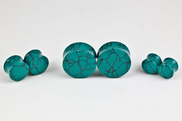 Dark Green Spiderweb Turquoise Plugs by Oracle Body Jewelry Plugs 6 gauge (4mm) Dark Green Spiderweb Turquoise
