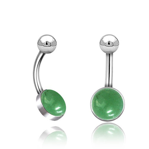 Green Aventurine Stainless Belly Barbell Belly Ring 14g - 3/8