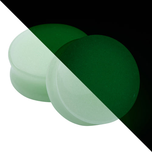 Green Glow-in-the-Dark Glass Convex Plugs Plugs 2 gauge (6mm) Green Glow-in-the-Dark