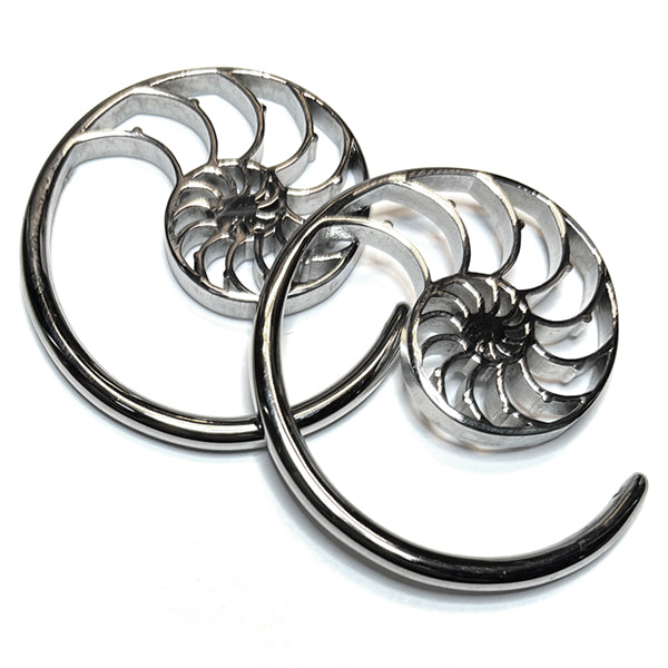Ammonite Stainless Spirals Plugs 6 gauge (4mm) Stainless Steel