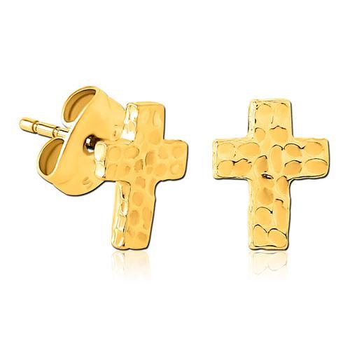 Hammered Cross Gold Stud Earrings Earrings 20 gauge Gold