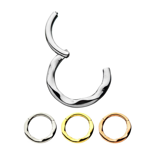 Hammered Wave Hinged Segment Ring Hinged Rings 16g - 5/16" diameter (8mm) Stainless Steel