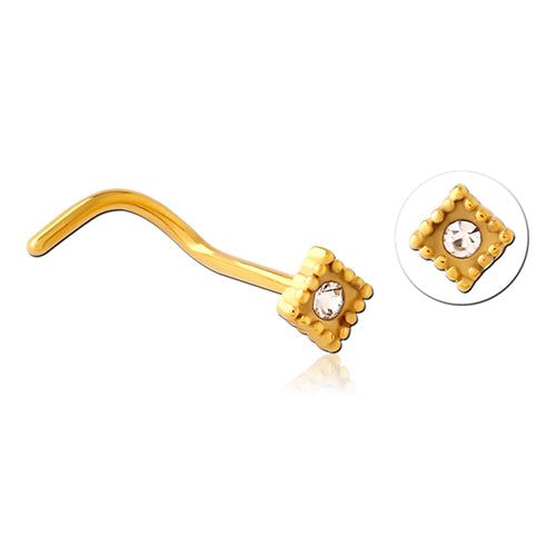 Harlequin CZ Gold Nostril Screw Nose 20g - 1/4" wearable (6.5mm) Gold