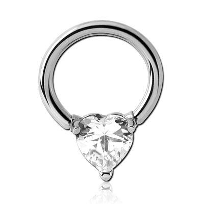 14g Stainless Captive Heart CZ Bead Ring Captive Bead Rings 14g - 15/32" diameter (12mm) Clear CZ