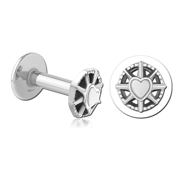 16g Heart Compass Stainless Labret Labrets 16g - 5/16" long (8mm) Stainless Steel