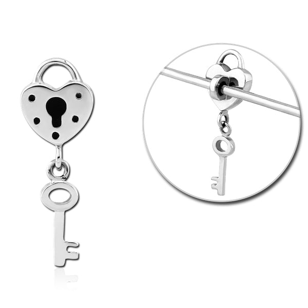 Heart & Key Stainless Barbell Charm Replacement Parts 8.4x25mm Stainless Steel