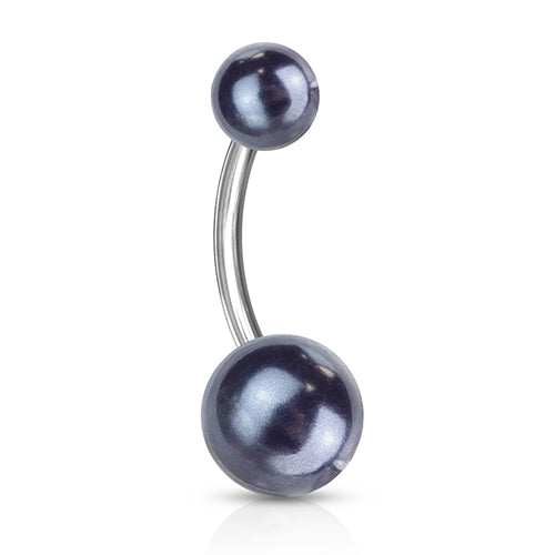 Synthetic Pearl Belly Ring Belly Ring 14g - 3/8" long (10mm) Hematite
