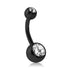 Double CZ Black Belly Barbell (internal) Belly No-Dangles 14g - 7/16" long (11mm) Clear CZ