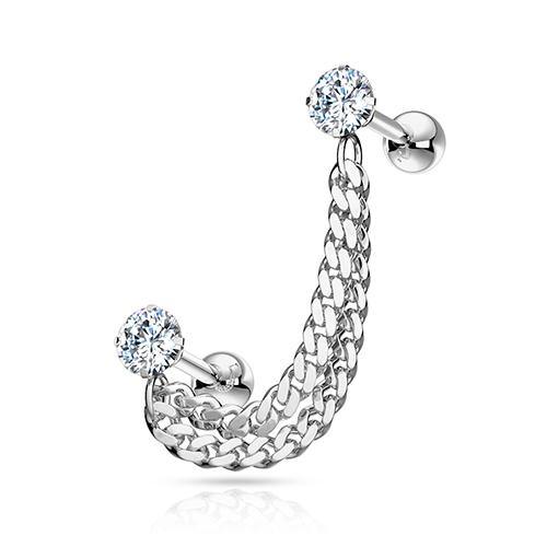 Stainless Double Chained CZ Barbells Cartilage  