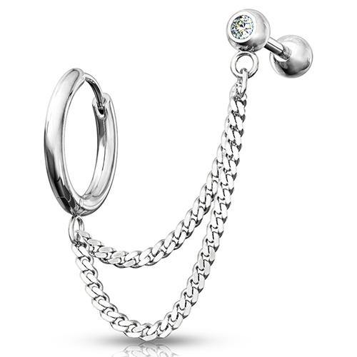 Stainless Cartilage Ring & Double Chained CZ Barbell Cartilage  