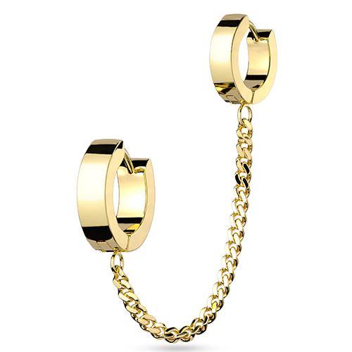 Gold Chained Huggy Hoops Cartilage 18g - 1/4" & 5/16" diameter Gold