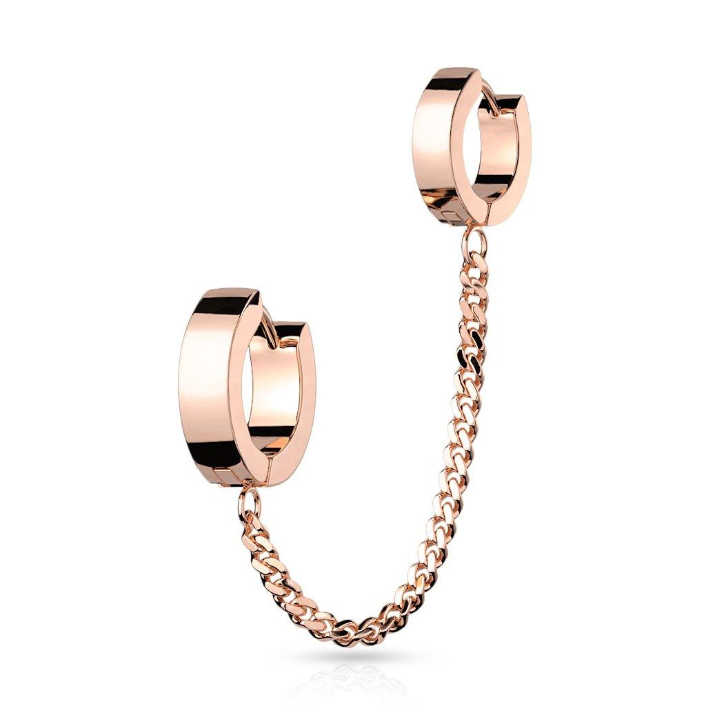 Rose Gold Chained Huggy Hoops Cartilage 18g - 1/4