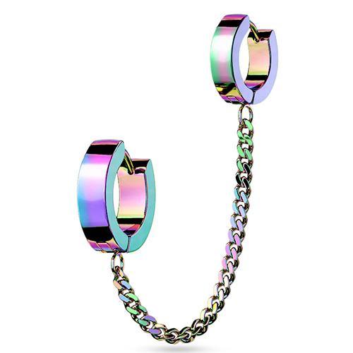 Rainbow Chained Huggy Hoops Cartilage 18g - 1/4