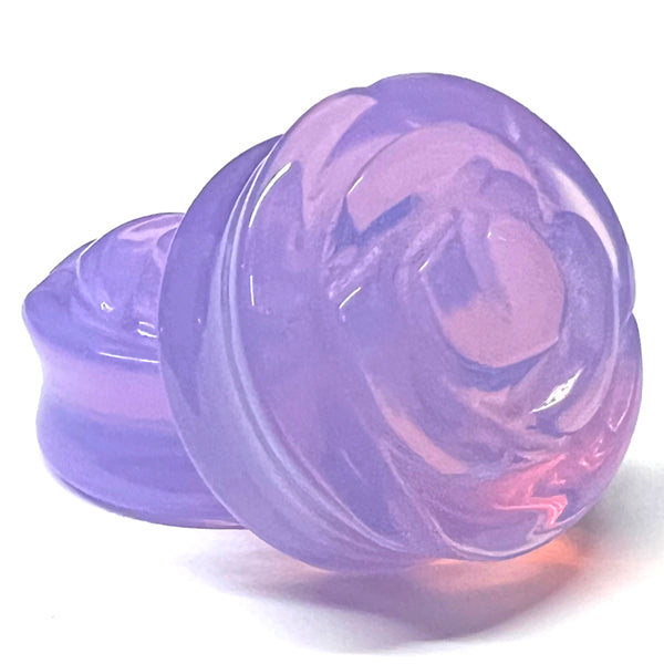 Lavender Opalite Glass Rose Plugs Plugs 2 gauge (6mm) Lavender Opalite