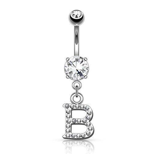 CZ Letter Belly Dangle Belly Ring 14g - 3/8