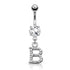 CZ Letter Belly Dangle Belly Ring 14g - 3/8" long (10mm) Stainless Steel