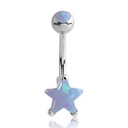 Opal Star Belly Ring Belly Ring 14g - 3/8" long (10mm) Light Blue