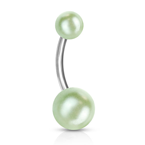 Synthetic Pearl Belly Ring Belly Ring 14g - 3/8" long (10mm) Light Green