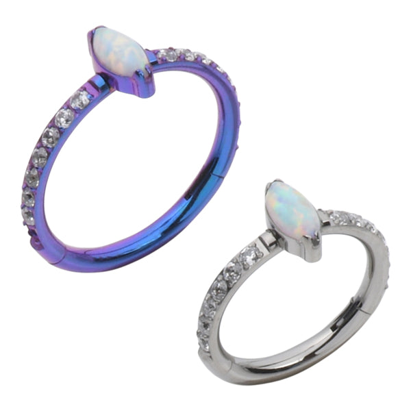 Marquise Side Opal Titanium Hinged Ring Hinged Rings 16g - 5/16" diameter (8mm) White Opal