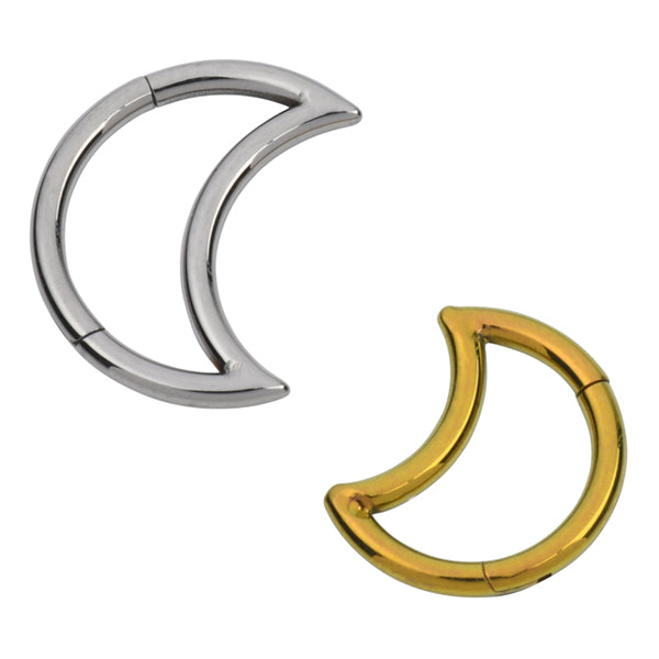 Moon Titanium Hinged Ring Hinged Rings 16g - 3/8" diameter (10mm) High Polish (silver)