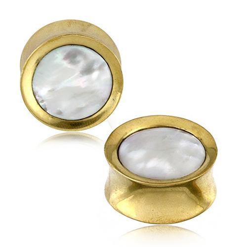 Mother of Pearl & Brass Plugs Plugs 9/16 inch (14mm) Yellow Brass