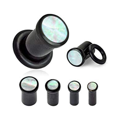 Mother of Pearl & Horn Single Flare Plugs Plugs 8 gauge (3mm) Black Horn