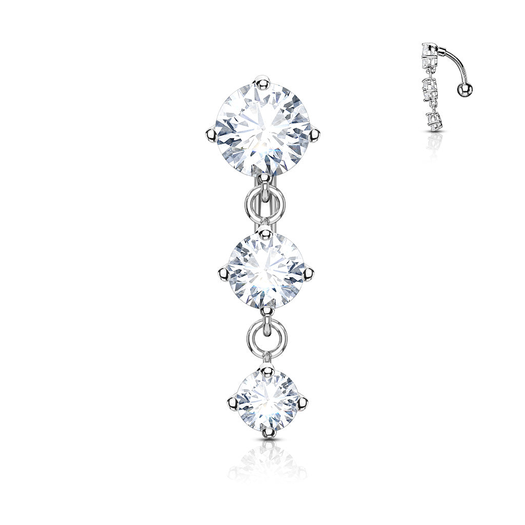 Round CZ Reverse Belly Dangle Belly Ring 14 gauge - 3/8