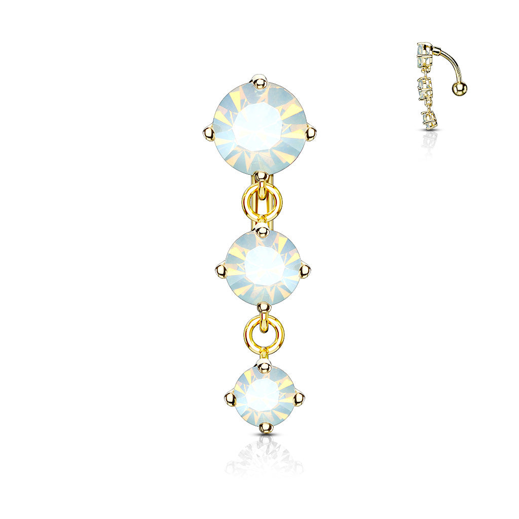 Opalite Reverse Belly Dangle Belly Ring 14 gauge - 3/8" long (10mm) White Opalite/Gold Plated