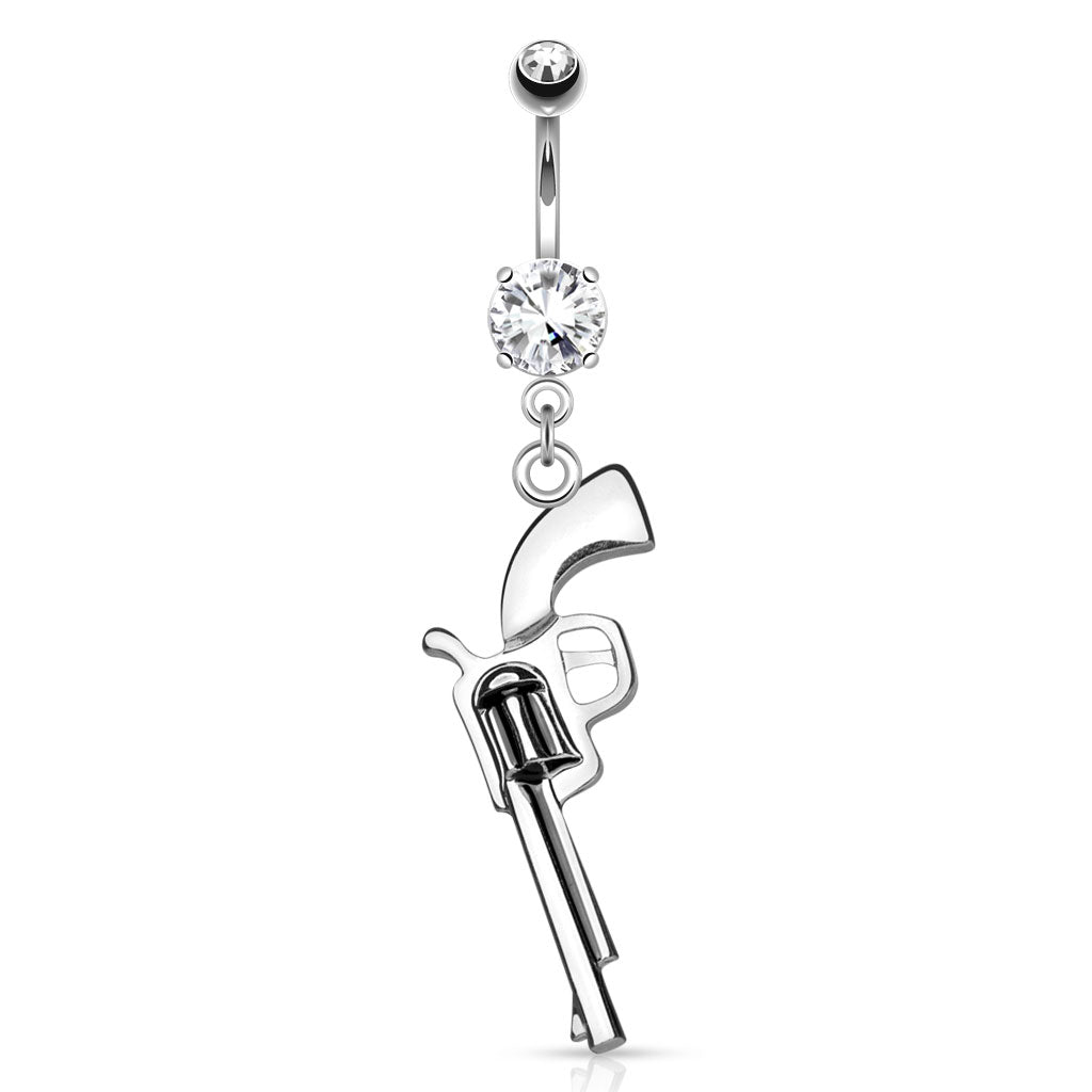 Six Shooter Belly Dangle Belly Ring 14 gauge - 3/8" long (10mm) Stainless Steel