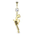 Six Shooter Belly Dangle Belly Ring 14 gauge - 3/8" long (10mm) Gold