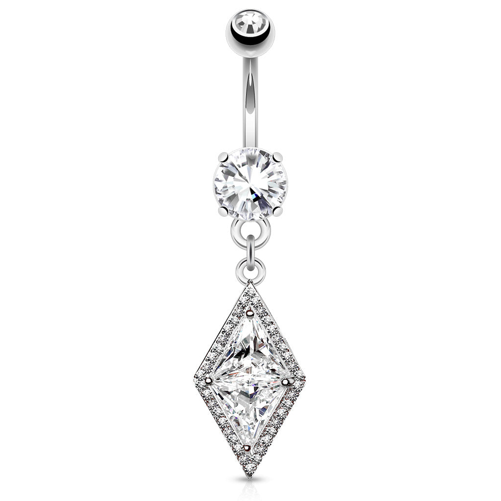 Diamond CZ Belly Dangle Belly Ring 14 gauge - 3/8" long (10mm) Stainless Steel