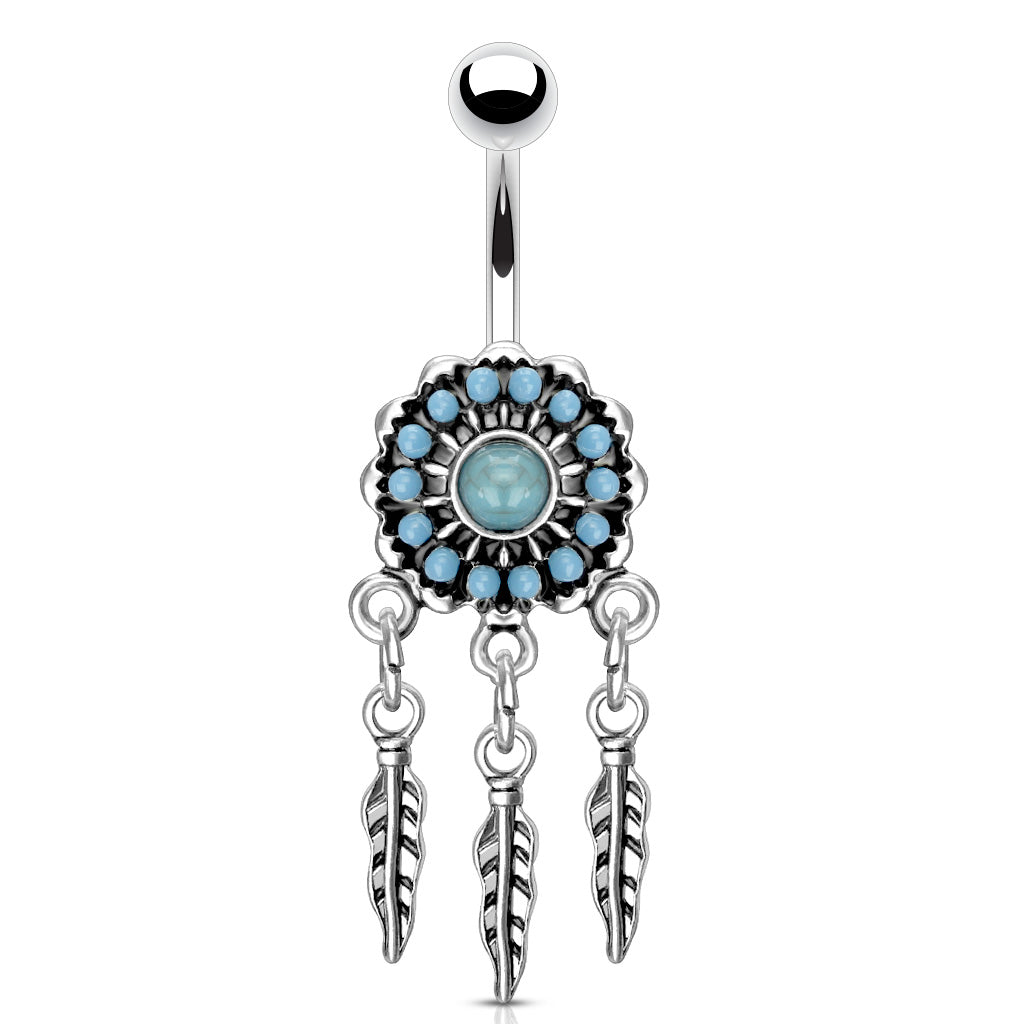 Turquoise Dreamcatcher Belly Dangle Belly Ring 14 gauge - 3/8