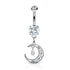 Crescent Moon CZ Belly Dangle Belly Ring 14 gauge - 3/8" long (10mm) Stainless Steel