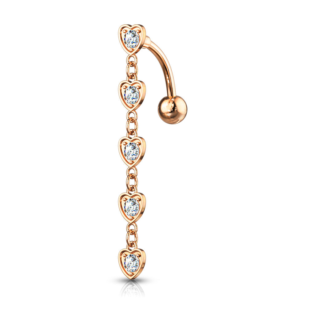 Boucle D'ombilic (belly Bar) En Or 9 Carats - 14G - Pendentif Cœur Avec Strass AAA+ - Pour Piercing Nombril Femme