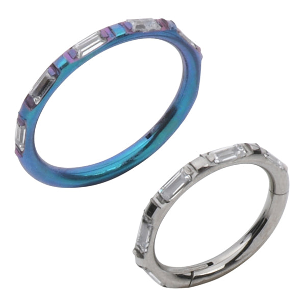 Oblong Side CZ Titanium Hinged Ring Hinged Rings 16g - 3/8" diameter (10mm) Clear CZs