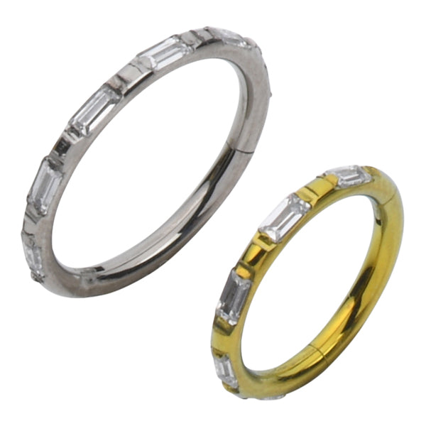 Oblong Side CZ Titanium Hinged Ring Hinged Rings 16g - 5/16" diameter (8mm) Clear CZs