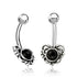 Butterfly Sterling Silver Belly Barbell Belly Ring 14g - 3/8" long (10mm) Black Onyx