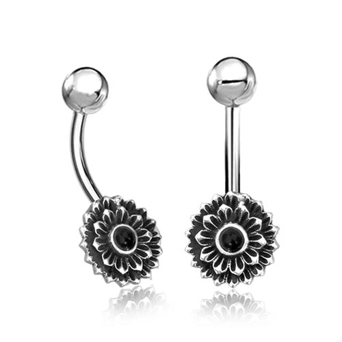 Flower Sterling Silver Belly Barbell Belly Ring 14g - 3/8