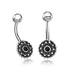 Flower Sterling Silver Belly Barbell Belly Ring 14g - 3/8" long (10mm) Black Onyx