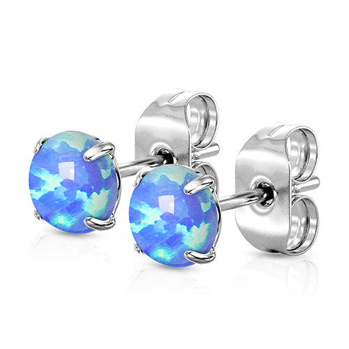 Opal Prong Stainless Stud Earrings Earrings 20g - 3mm opals Blue