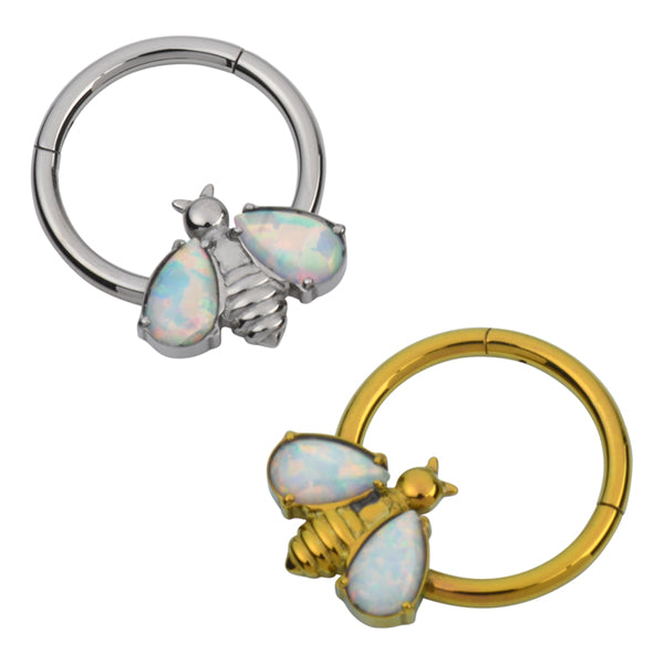 Opal Honeybee Titanium Hinged Ring Hinged Rings 16g - 3/8" diameter (10mm) White Opals