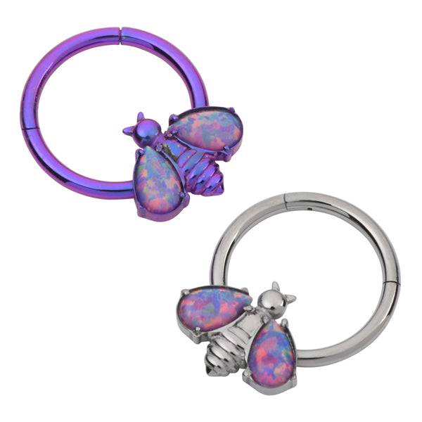 Opal Honey Bee Titanium Hinged Ring Hinged Rings 16g - 3/8" diameter (10mm) Lavender Opals