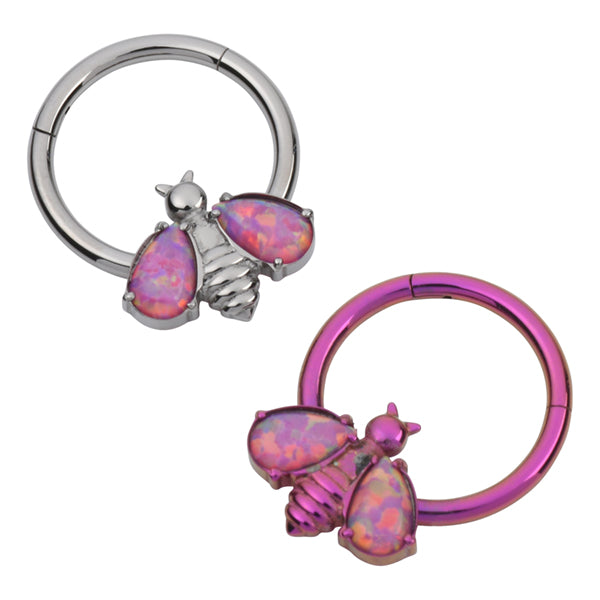 Opal Honeybee Titanium Hinged Ring Hinged Rings 16g - 3/8" diameter (10mm) Pink Opals