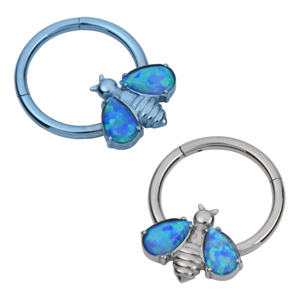 Opal Honeybee Titanium Hinged Ring Hinged Rings 16g - 3/8" diameter (10mm) Blue Opals