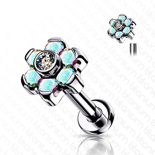 16g CZ Flower Titanium Labret Labrets 16g - 5/16" long (8mm) Opalescent CZs