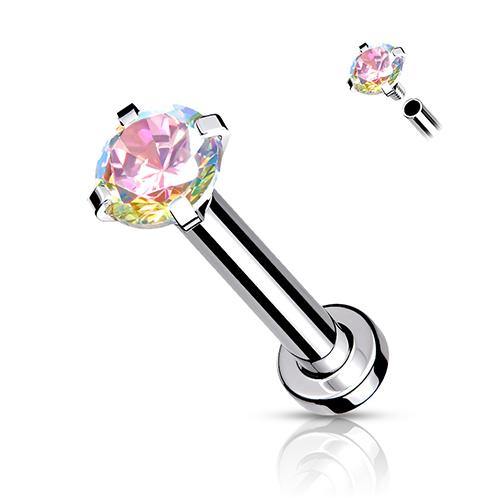 16g CZ Prong Stainless Micro-Disc Labret Labrets 16g - 5/16" long (8mm) - 2mm cz Opalescent