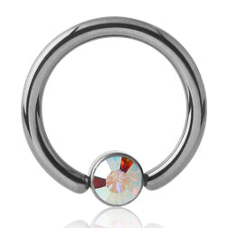 16g Titanium Captive CZ Disc Bead Ring Captive Bead Rings 16g - 3/8" diameter (10mm) Opalescent CZ