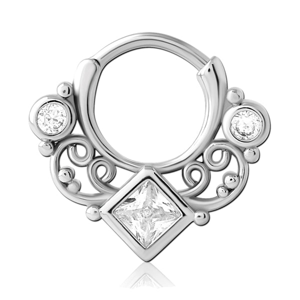 Ornate CZ Stainless Hinged Ring Hinged Rings 16g - 5/16